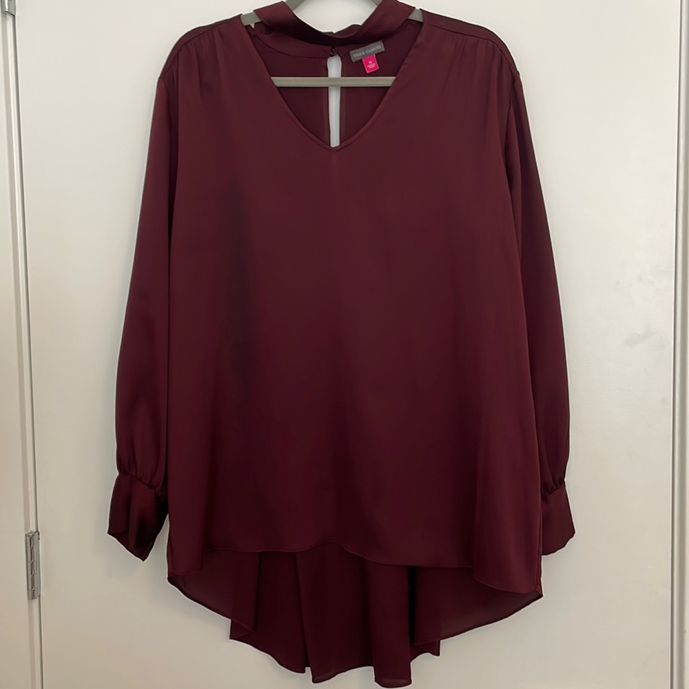 Vince Camuto High Low Choker Tunic Blouse Burgundy